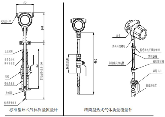 插入式熱式氣體質(zhì)量流量計(jì)插入式結(jié)構(gòu)圖