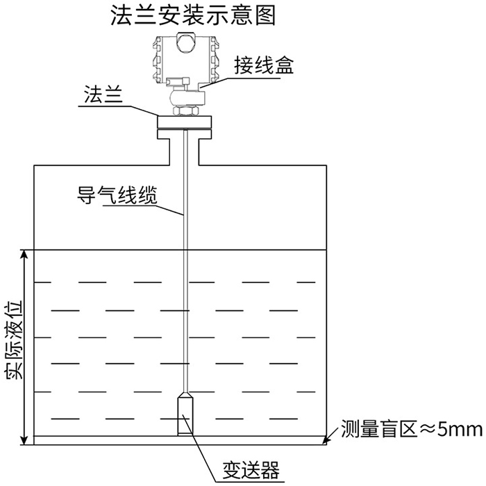 耐酸堿投入式液位計(jì)法蘭安裝示意圖