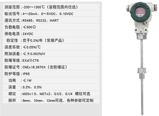 防腐溫度變送器技術(shù)參數(shù)對照表